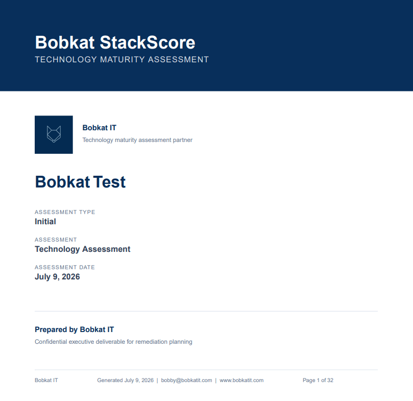 StackScore executive report cover page